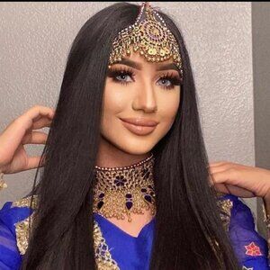 Golden Tone Handmade Tribal Women Jewelry Set, Necklace with Head Piece Earring